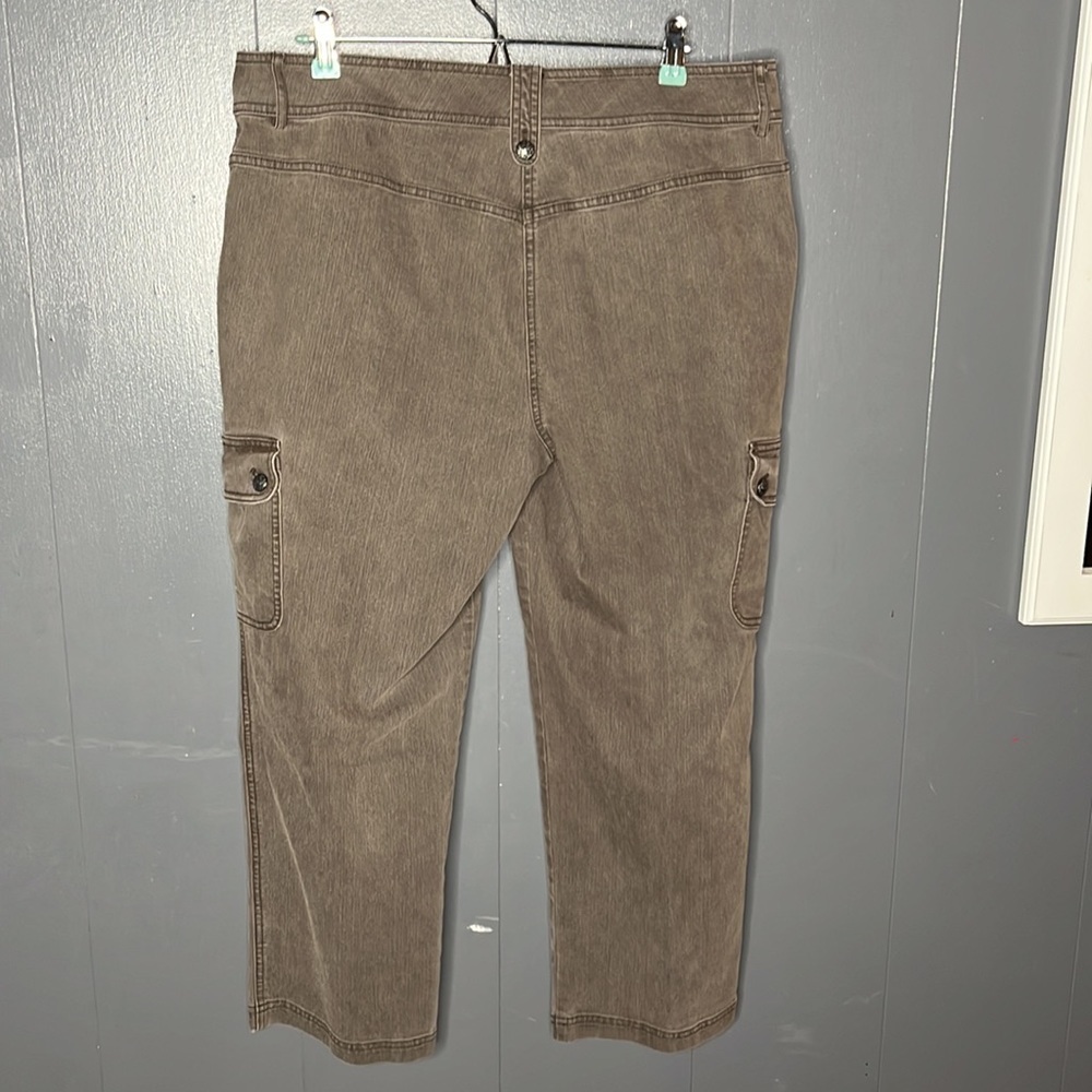 St. John Green Cargo Pants‎ Straight Crop Jeans Cotton Stretch Size 14 High Rise - Picture 7 of 9